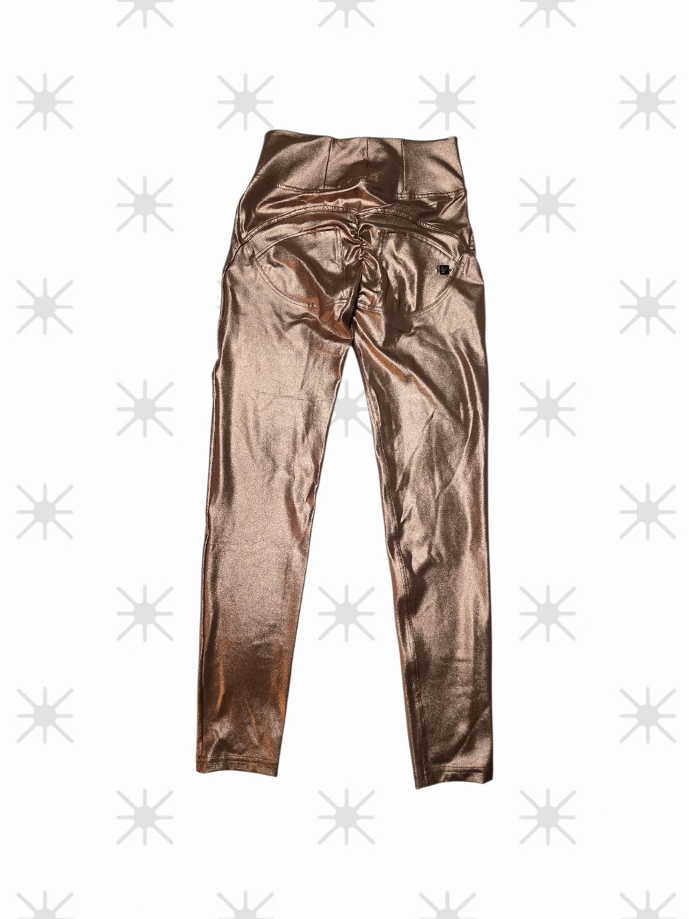 Freddy WRUP Full Length Metallic Bronze ROSE GOLD High-Waist Leggings SZ MED NEW